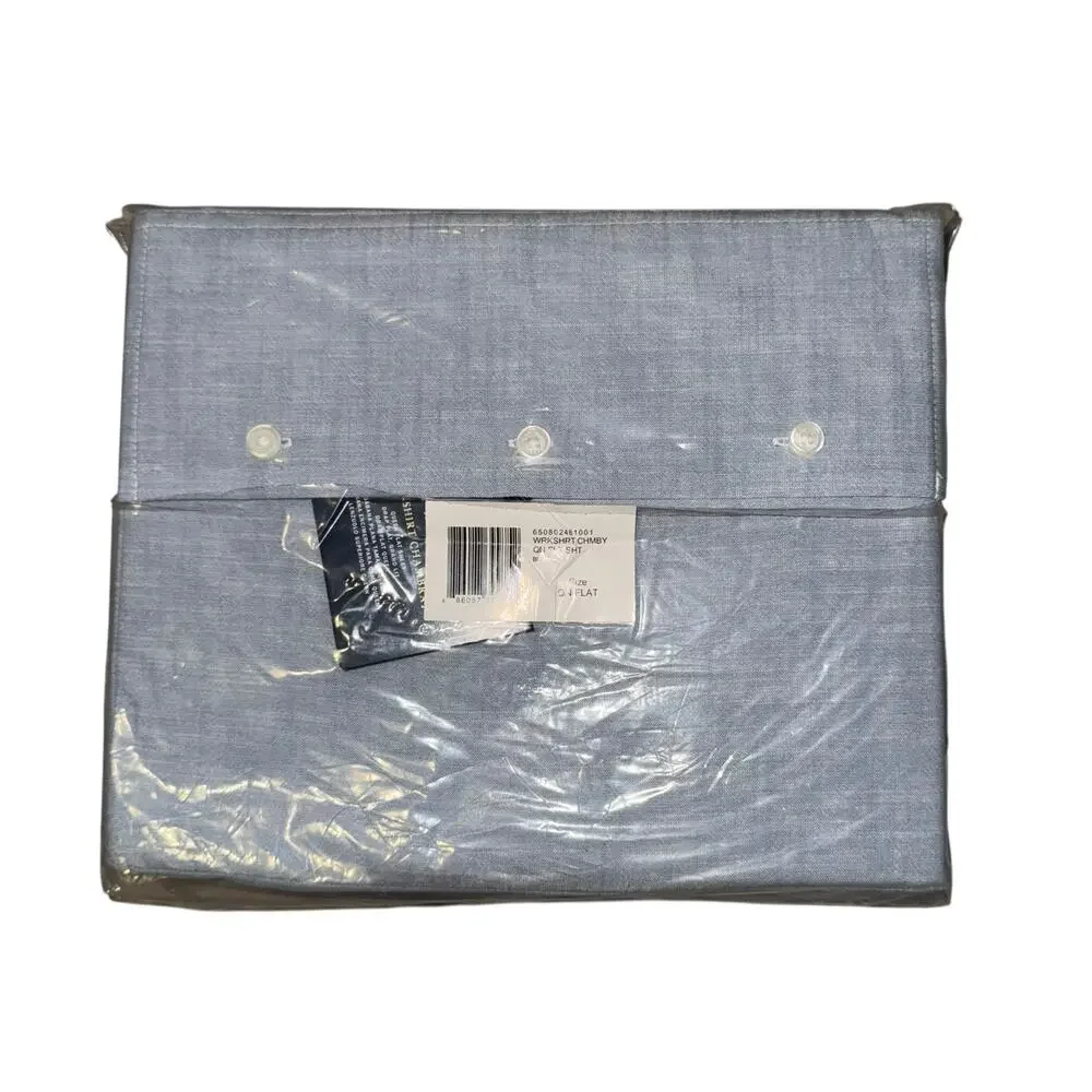 New Ralph Lauren Queen Flat Sheet Workshirt Chambray Blue Country Old Money Fall